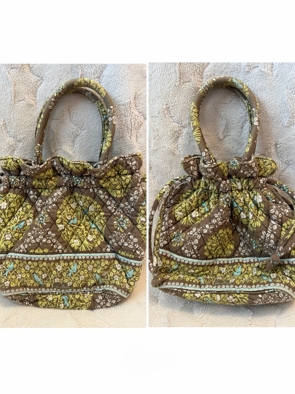 VTG Vera Bradley Small Handbag Drawstring Purse Cotton Bucket Sitting In A Tree